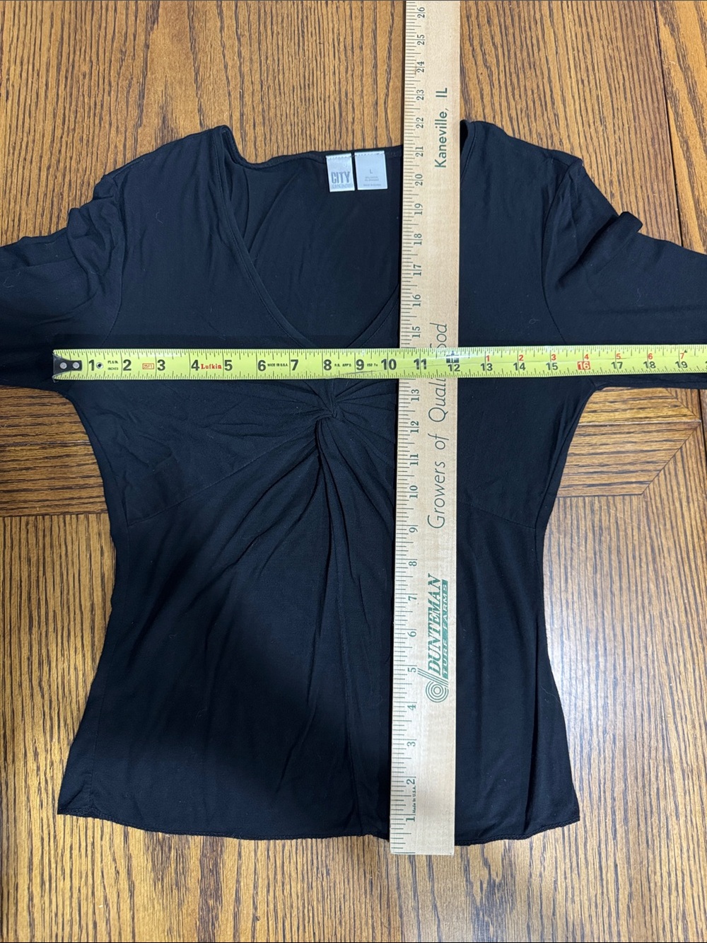 Black stretchy gathered vneck top shirt - Picture 8 of 11